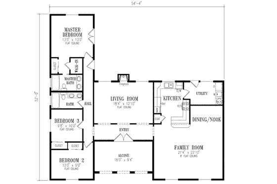 Floor Plan - Main Floor for Mediterranean House Plan #1-361 - 3 bed, 2 bath