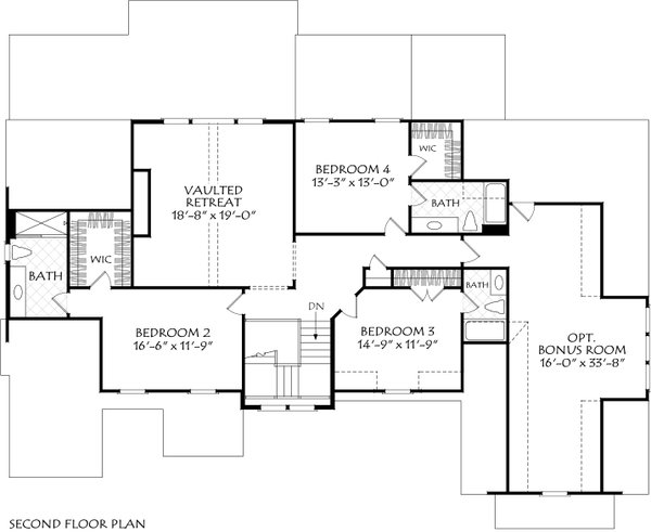 Traditional Floor Plan - Upper Floor Plan #927-1051