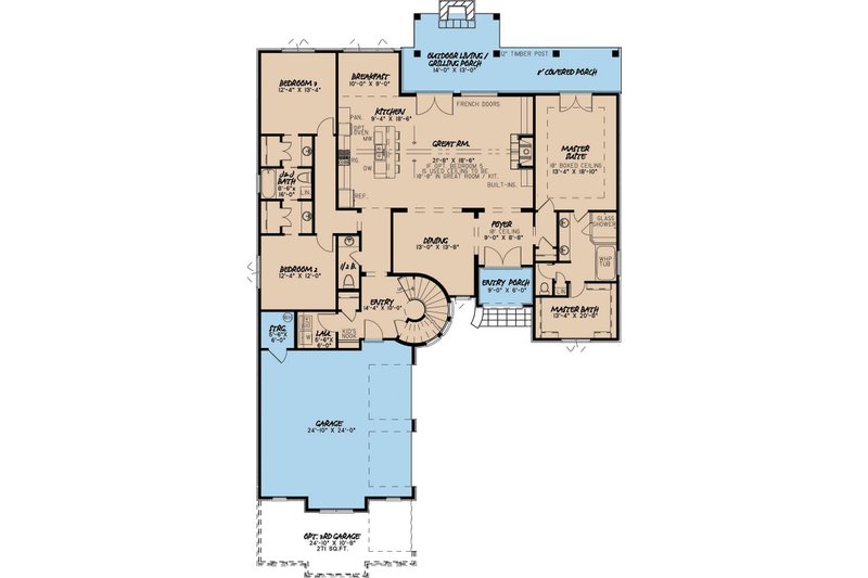 Dream House Plan - Floor Plan - Main Floor for European House Plan #923-1 - 4 bed, 3.5 bath