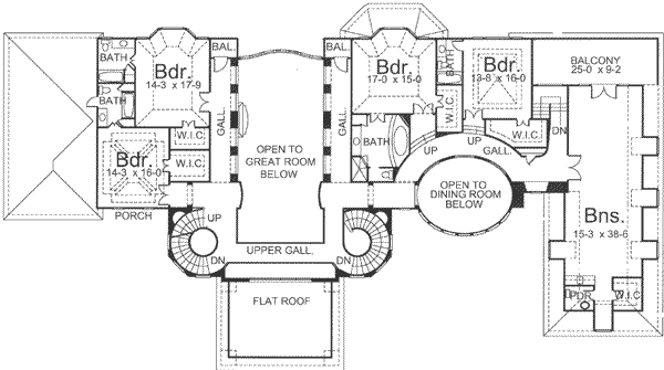 House Blueprint - European Floor Plan - Upper Floor Plan #119-171