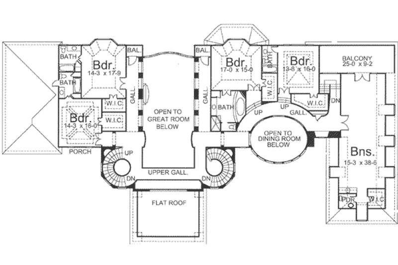 House Blueprint - Floor Plan - Upper Floor for European House Plan #119-171 - 5 bed, 7.5 bath
