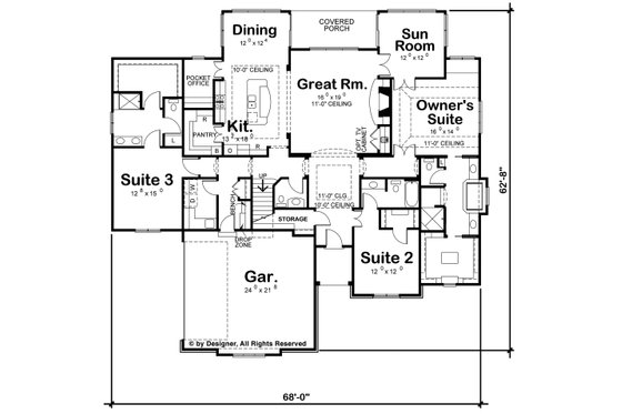 Floor Plan - Main Floor for European House Plan #20-2264 - 3 bed, 3.5 bath