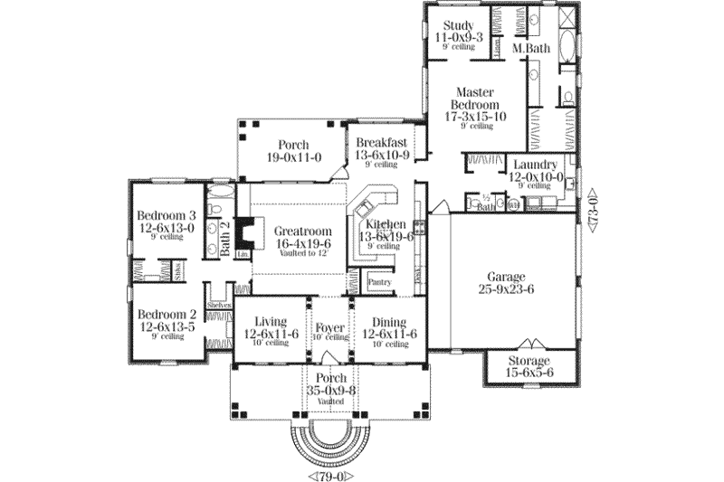 House Blueprint - Floor Plan - Main Floor for Southern House Plan #406-112 - 3 bed, 2.5 bath