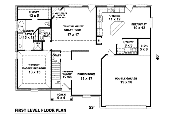 Floor Plan - Main Floor for Traditional House Plan #81-760 - 3 bed, 2.5 bath