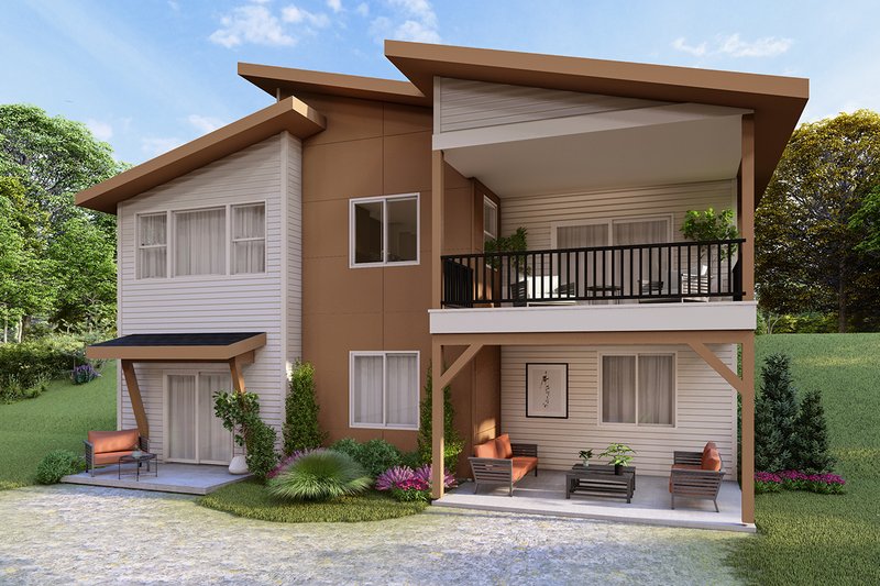 House Design - Exterior - Rear Elevation for Modern House Plan #124-1412 - 3 bed, 2.5 bath