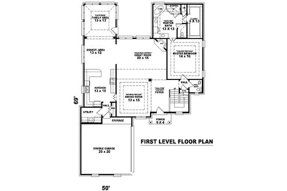 Floor Plan - Main Floor for European House Plan #81-1047 - 3 bed, 2.5 bath