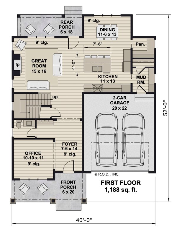 Architectural House Design - Craftsman Floor Plan - Main Floor Plan #51-1359