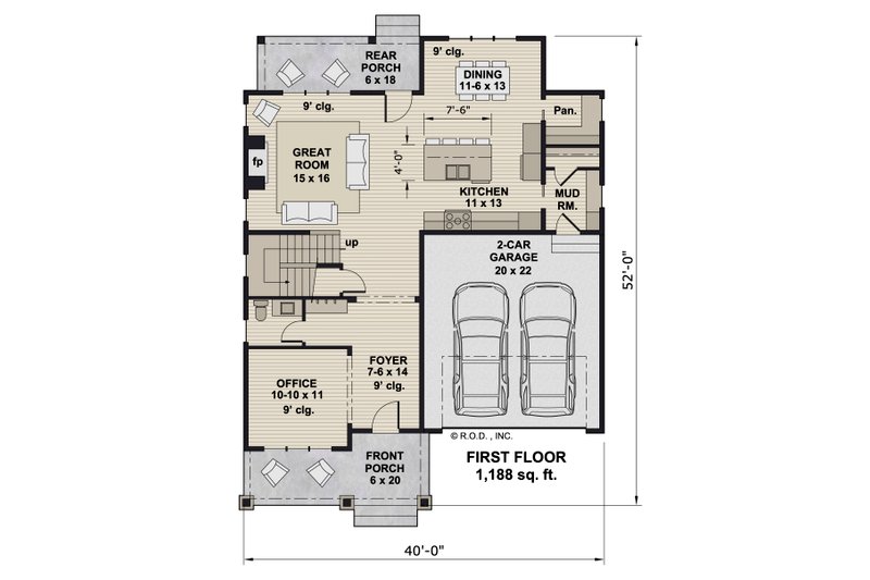 House Blueprint - Floor Plan - Main Floor for Craftsman House Plan #51-1359 - 4 bed, 2.5 bath