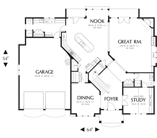 House Blueprint - Craftsman Floor Plan - Main Floor Plan #48-612