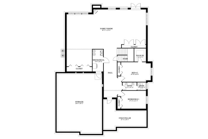 House Blueprint - Floor Plan - Lower Floor for Traditional House Plan #1060-474 - 2 bed, 2 bath