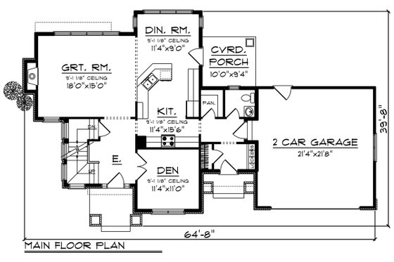 Floor Plan - Main Floor for Craftsman House Plan #70-1272 - 4 bed, 2.5 bath