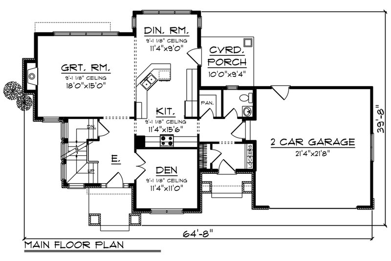 Architectural House Design - Floor Plan - Main Floor for Craftsman House Plan #70-1272 - 4 bed, 2.5 bath
