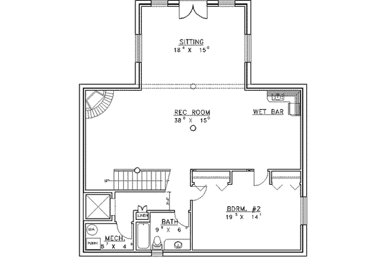 Floor Plan - Lower Floor for Log House Plan #117-123 - 2 bed, 3 bath