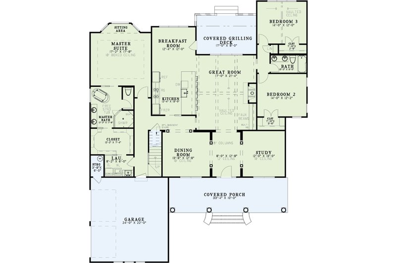 House Blueprint - Floor Plan - Main Floor for Farmhouse House Plan #17-3443 - 3 bed, 2 bath