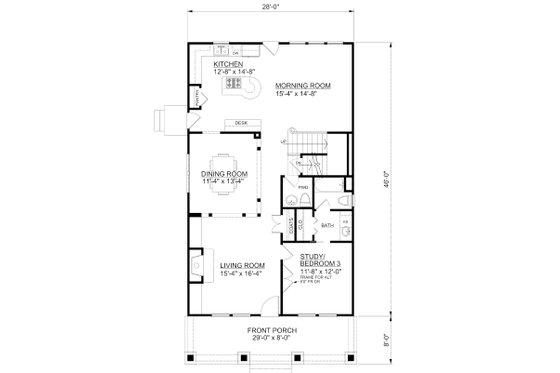 Floor Plan - Main Floor for Bungalow House Plan #30-338 - 3 bed, 3.5 bath