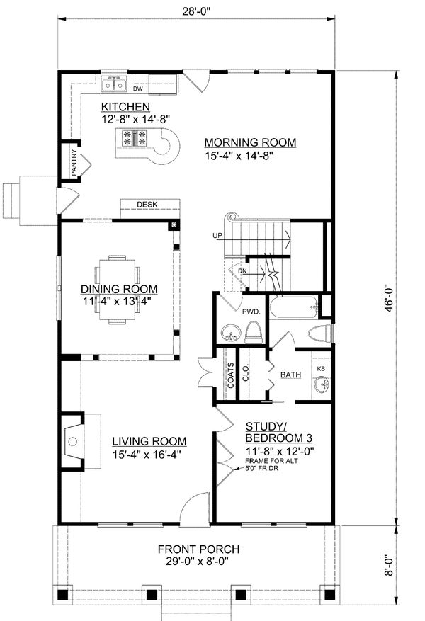 House Blueprint - Bungalow Floor Plan - Main Floor Plan #30-338