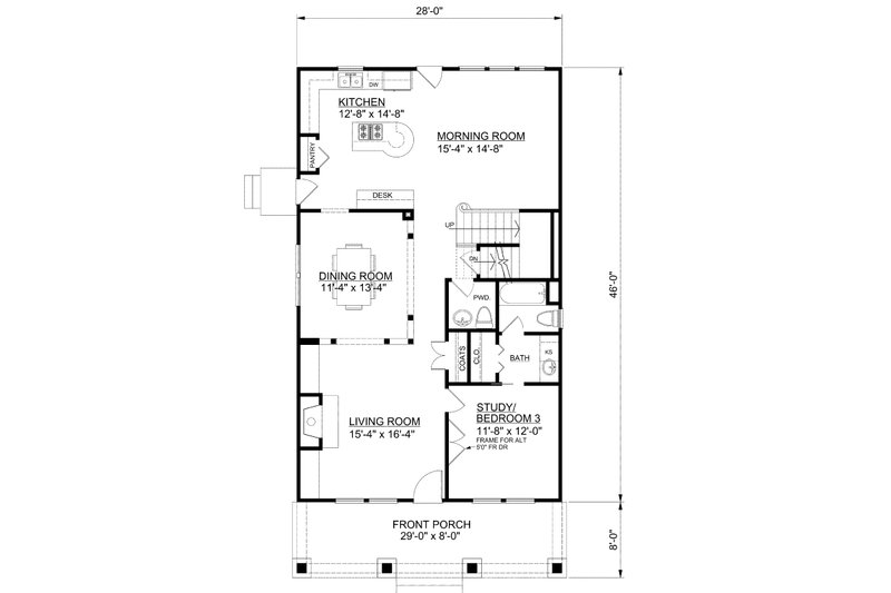 Architectural House Design - Floor Plan - Main Floor for Bungalow House Plan #30-338 - 3 bed, 3.5 bath