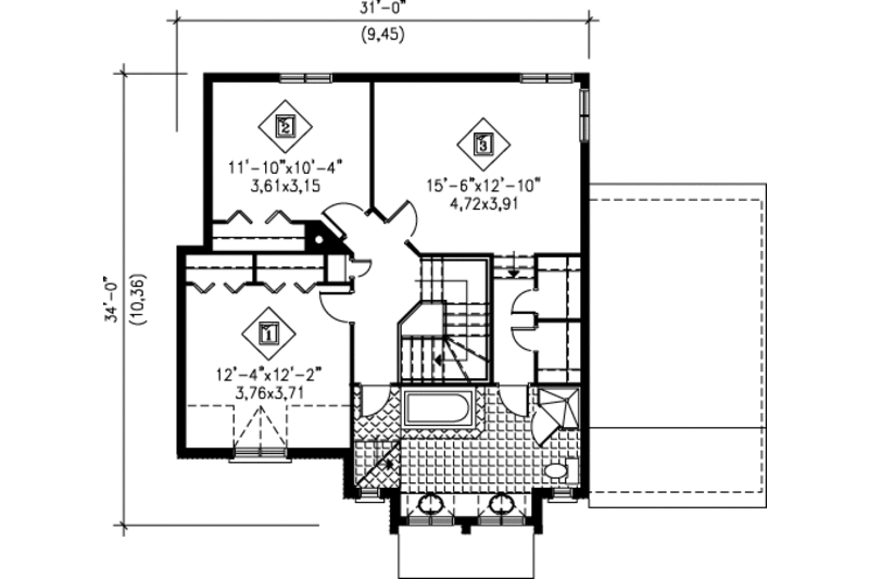 Architectural House Design - Floor Plan - Upper Floor for European House Plan #25-4258 - 3 bed, 1.5 bath