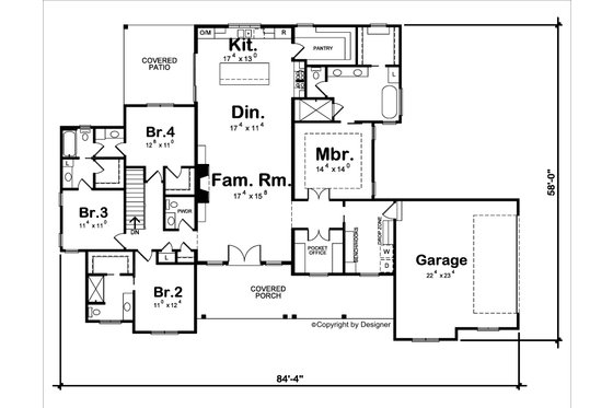 Floor Plan - Main Floor for Farmhouse House Plan #20-2566 - 4 bed, 3.5 bath