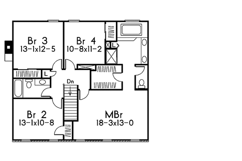 Home Plan - Floor Plan - Upper Floor for Colonial House Plan #57-213 - 4 bed, 2.5 bath