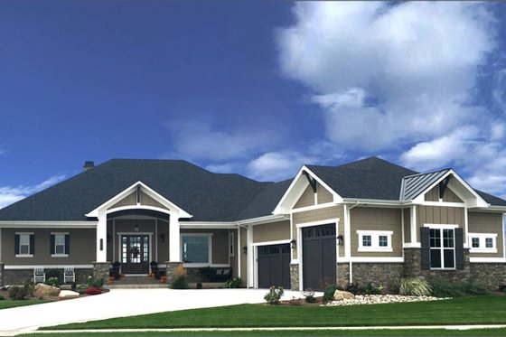 Exterior - Front Elevation 6 for Craftsman House Plan #1069-1 - 2 bed, 2.5 bath