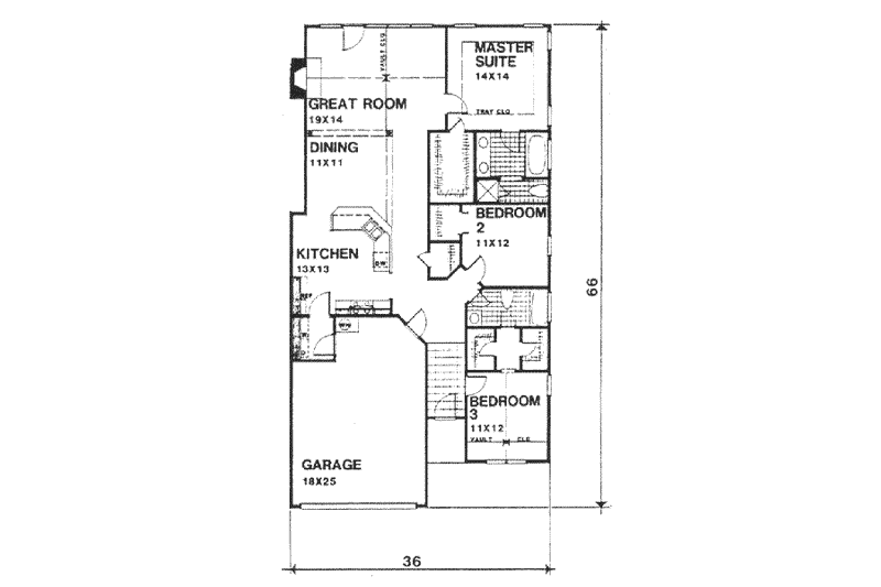 House Plan Design - Floor Plan - Main Floor for European House Plan #30-156 - 3 bed, 2 bath