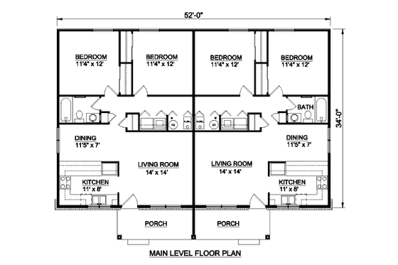 Floor Plan - Main Floor for Craftsman House Plan #116-286 - 2 bed, 1 bath