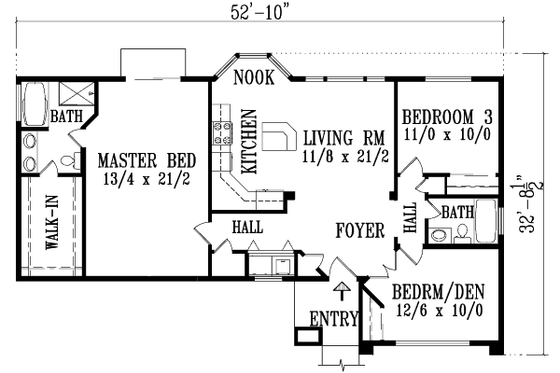 Floor Plan - Main Floor for Adobe / Southwestern House Plan #1-1076 - 3 bed, 2 bath