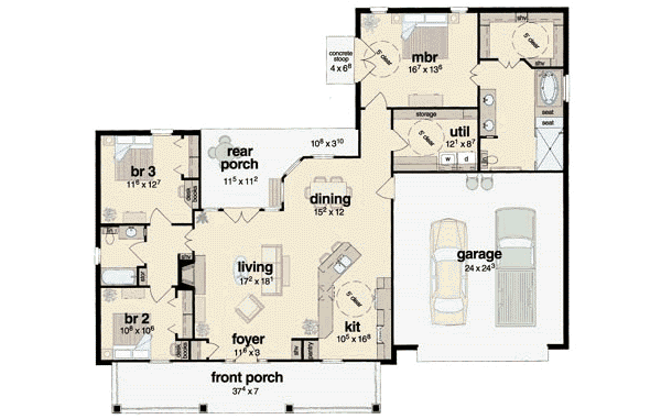 Architectural House Design - Southern Floor Plan - Main Floor Plan #36-155