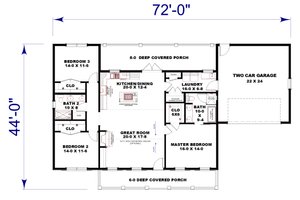 Floor Plan - Main Floor for Farmhouse House Plan #44-279 - 3 bed, 2 bath