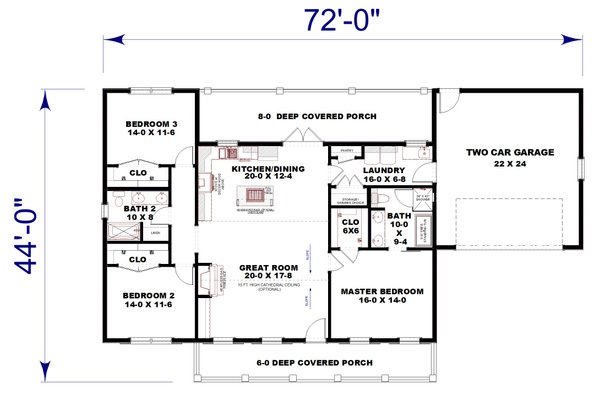 Farmhouse Floor Plan - Main Floor Plan #44-279