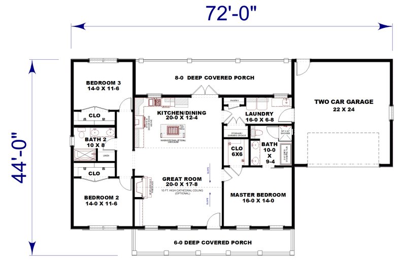 House Plan Design - Floor Plan - Main Floor for Farmhouse House Plan #44-279 - 3 bed, 2 bath