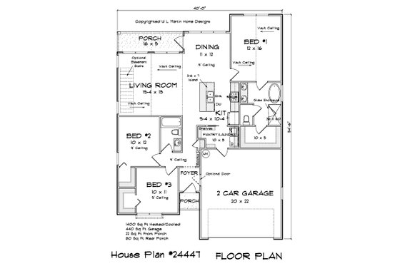 Floor Plan - Main Floor 1 for Cottage House Plan #513-2240 - 3 bed, 2 bath