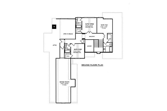 Floor Plan - Upper Floor for European House Plan #413-143 - 4 bed, 4.5 bath