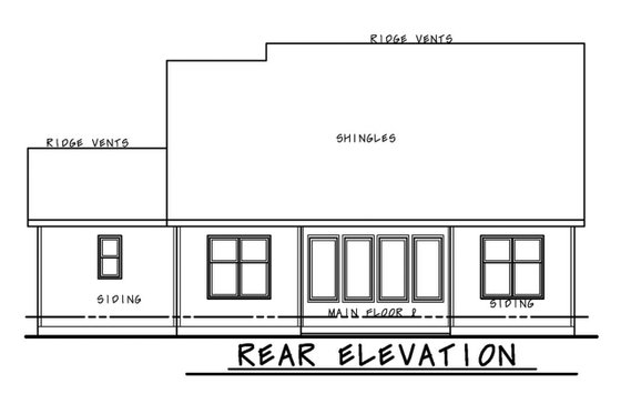 Exterior - Rear Elevation for Ranch House Plan #20-2302 - 3 bed, 2 bath