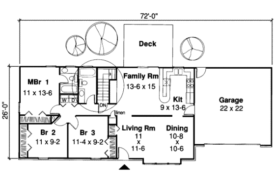 Floor Plan - Main Floor for Ranch House Plan #312-351 - 3 bed, 2 bath