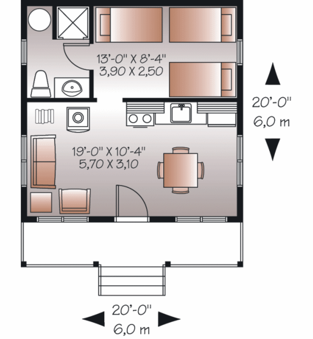 Cottage Style House Plan 1 Beds 1 Baths 400 Sq/Ft Plan