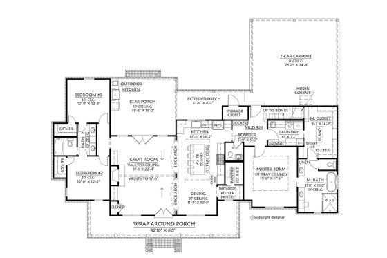 Floor Plan - Main Floor for Farmhouse House Plan #1074-13 - 3 bed, 2.5 bath