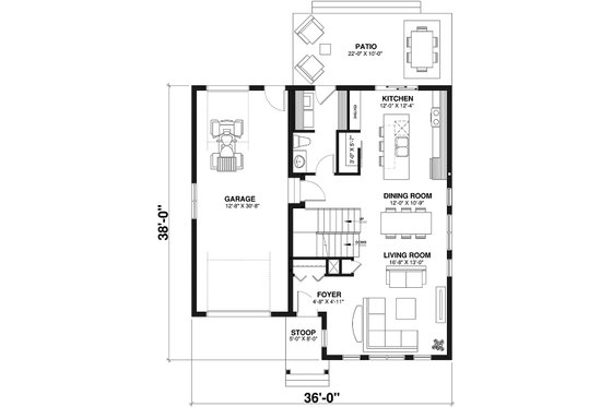 Floor Plan - Main Floor for Farmhouse House Plan #23-2793 - 3 bed, 2.5 bath