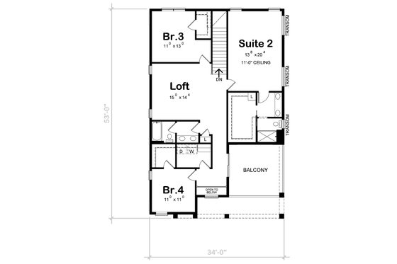 Floor Plan - Upper Floor for Modern House Plan #20-2521 - 4 bed, 3.5 bath