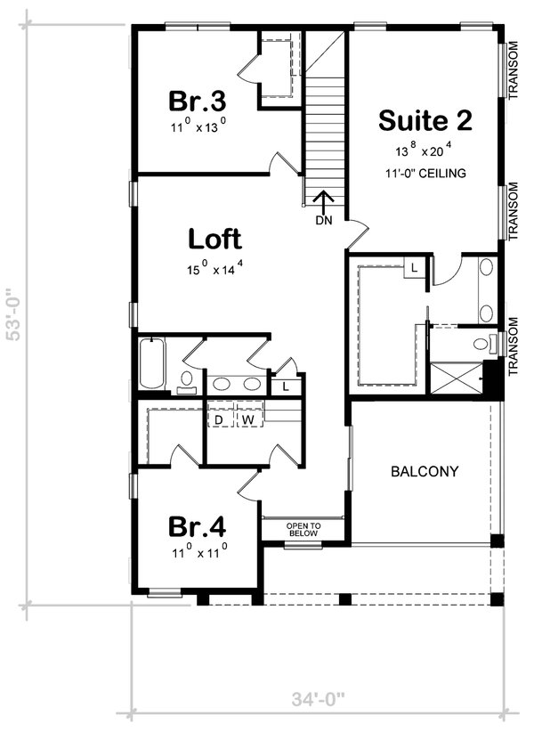 House Blueprint - Modern Floor Plan - Upper Floor Plan #20-2521