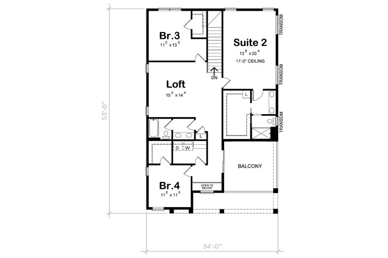Home Plan - Floor Plan - Upper Floor for Modern House Plan #20-2521 - 4 bed, 3.5 bath