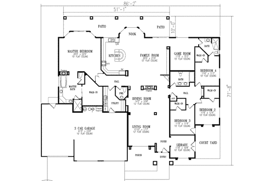Floor Plan - Main Floor for Adobe / Southwestern House Plan #1-856 - 5 bed, 3.5 bath
