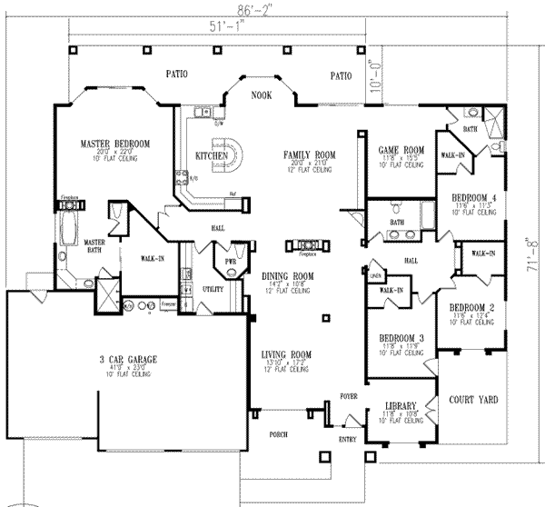 Adobe / Southwestern Floor Plan - Main Floor Plan #1-856