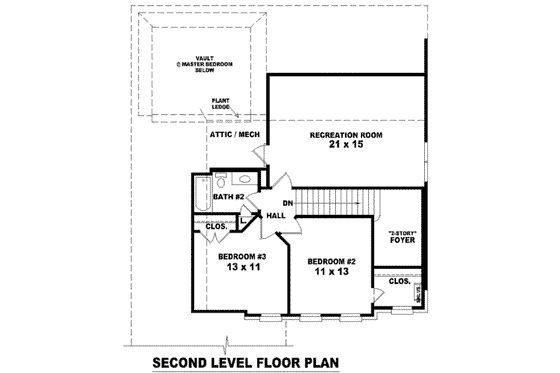 Floor Plan - Upper Floor for European House Plan #81-831 - 3 bed, 2.5 bath