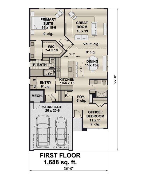 House Blueprint - Floor Plan - Main Floor for Modern House Plan #51-1476 - 2 bed, 2 bath