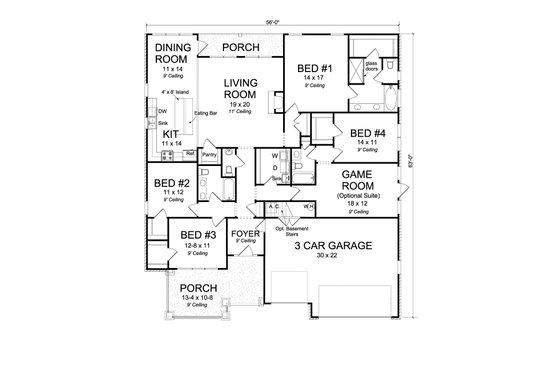 Floor Plan - Main Floor for Craftsman House Plan #513-2168 - 4 bed, 3.5 bath