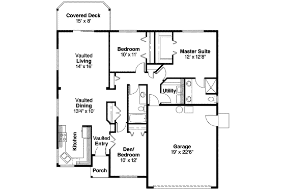 Floor Plan - Main Floor for Cottage House Plan #124-592 - 3 bed, 2 bath