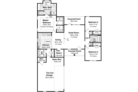 Floor Plan - Main Floor for Southern House Plan #21-148 - 3 bed, 2 bath