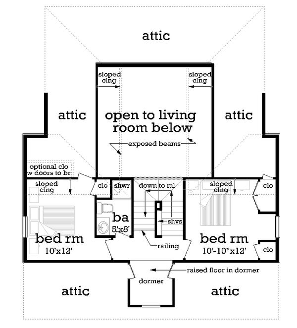House Design - Cottage Floor Plan - Upper Floor Plan #45-595